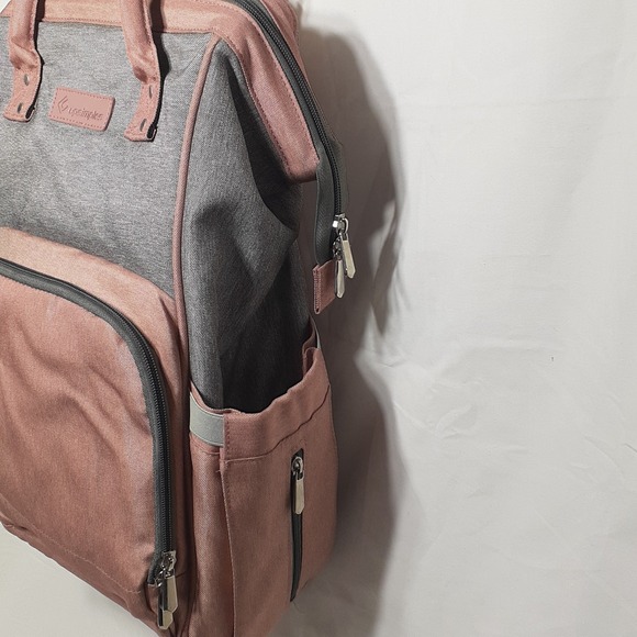 Upsimples Diaper Bag Pink Gray Backpack with‎ USB Charging Port Thermal Pockets - Picture 3 of 13
